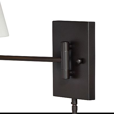 Chapeau Plug-In Motion Sensor On-Off Swing Arm Wall Lamp White Fabric Shade