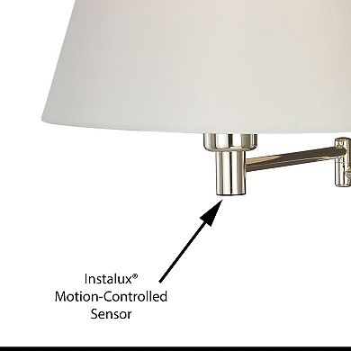 Chapeau Plug-In Motion Sensor On-Off Swing Arm Wall Lamp White Fabric Shade