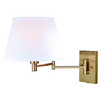 Chapeau Plug-In Motion Sensor On-Off Swing Arm Wall Lamp White Fabric Shade
