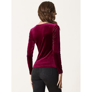 Long Sleeve Top for Women's Velvet Square Neck Casual T-Shirt Blouse