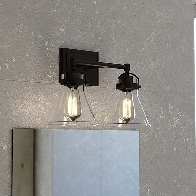 Mason Farmhouse Black Bathroom Vanity Wall Light Fixture Clear Glass