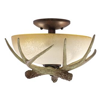 Lodge 2L LED Bronze Rustic Antler Semi Flush Ceiling Light or Fan Light Kit