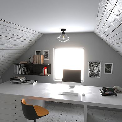 Huntley 12-in W Bronze Farmhouse Schoolhouse Semi Flush Mount Ceiling Light Clear Glass