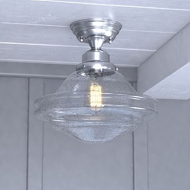 Huntley 12-in W Farmhouse Schoolhouse Semi Flush Mount Ceiling Light Fixture Clear Glass