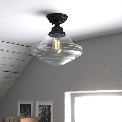 Huntley 12-in W Bronze Farmhouse Schoolhouse Semi Flush Mount Ceiling Light Clear Glass