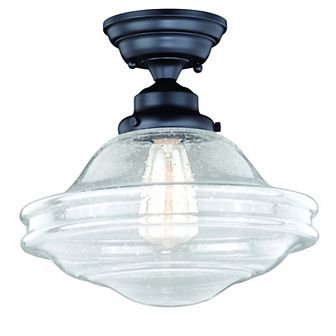 Huntley 12 in W Bronze Farmhouse Schoolhouse Semi Flush Mount Ceiling Light Clear Glass