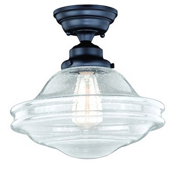 Huntley 12 in W Bronze Farmhouse Schoolhouse Semi Flush Mount Ceiling Light Clear Glass