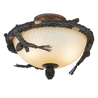 2L LED Bronze Rustic Pinecone Wood Semi Flush Ceiling Light or Fan Light Kit