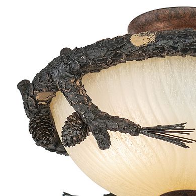 2L LED Bronze Rustic Pinecone Wood Semi Flush Ceiling Light or Fan Light Kit