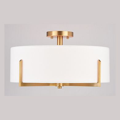 Surrey 18-in W Natural Brass Mid-Century Modern Semi Flush Mount Ceiling Light White Linen Drum Shade
