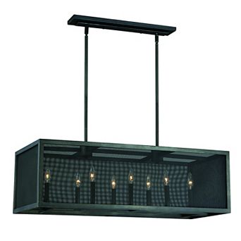 Wicker Park 8L Black Industrial Cage Linear Chandelier Island Pendant Light Fixture
