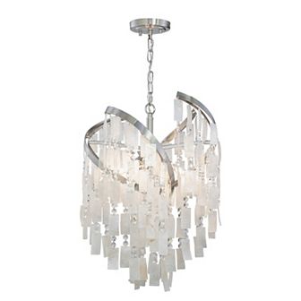 Isabel 4L Satin Nickel Coastal Glam Pendant Chandelier Light with Capiz Shells and Crystal