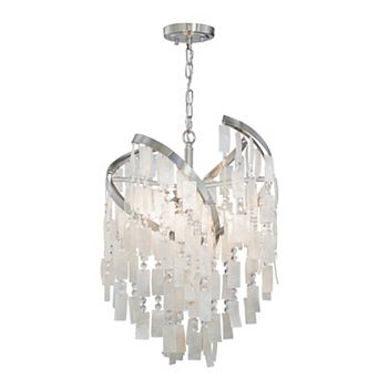 Isabel 4L Satin Nickel Coastal Glam Pendant Chandelier Light with Capiz Shells and Crystal