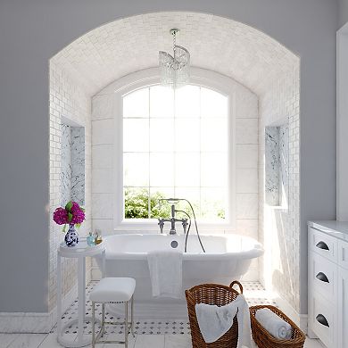 Isabel 4L Satin Nickel Coastal Glam Pendant Chandelier Light with Capiz Shells and Crystal