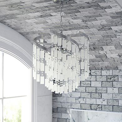 Isabel 4L Satin Nickel Coastal Glam Pendant Chandelier Light with Capiz Shells and Crystal