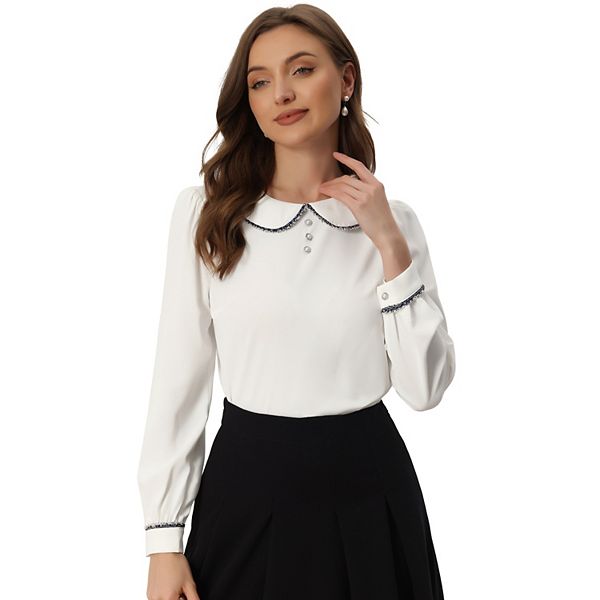 Work Blouse for Women's Long Sleeve Peter Pan Tops