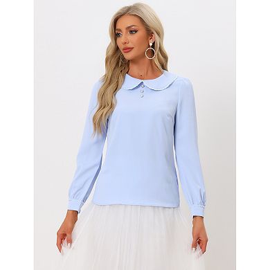 Work Blouse for Women's Long Sleeve Peter Pan Tops