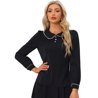 Work Blouse For Women's Long Sleeve Peter Pan Tops