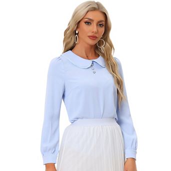 Work Blouse For Women's Long Sleeve Peter Pan Tops