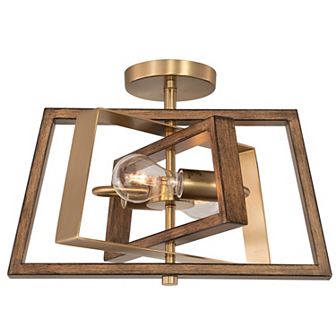Dunning 16 in W Brass and Chestnut MCM Transitional Semi Flush Mount Ceiling Light