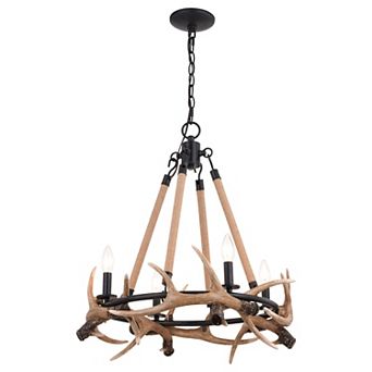 Breckenridge Bronze Rustic Antler Chandelier Light Fixture with Natural Rope Accent