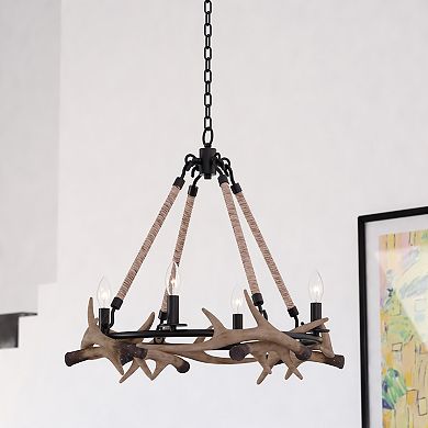 Breckenridge Bronze Rustic Antler Chandelier Light Fixture with Natural Rope Accent