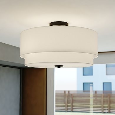 Burnaby Semi Flush Mount Ceiling Light Frixture with White Linen Drum Shade