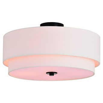 Burnaby Semi Flush Mount Ceiling Light Frixture with White Linen Drum Shade