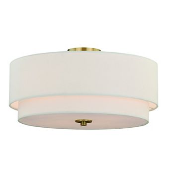 Burnaby Semi Flush Mount Ceiling Light Frixture with White Linen Drum Shade