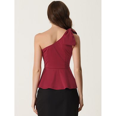Peplum One Shoulder Tops for Women's Elegant Bow Ruffled Top