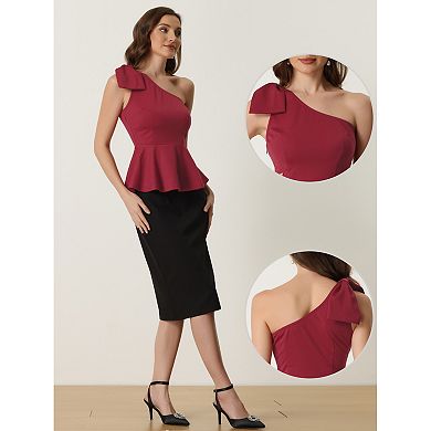 Peplum One Shoulder Tops for Women's Elegant Bow Ruffled Top