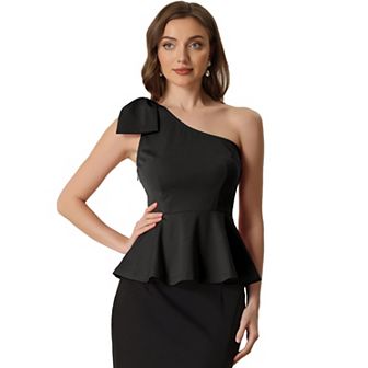 Peplum One Shoulder Tops for Women's Elegant Bow Ruffled Top