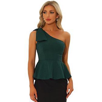 Peplum One Shoulder Tops for Women's Elegant Bow Ruffled Top