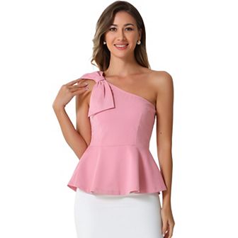Peplum One Shoulder Tops for Women's Elegant Bow Ruffled Top