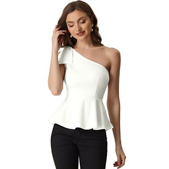 Peplum One Shoulder Tops for Women's Elegant Bow Ruffled Top