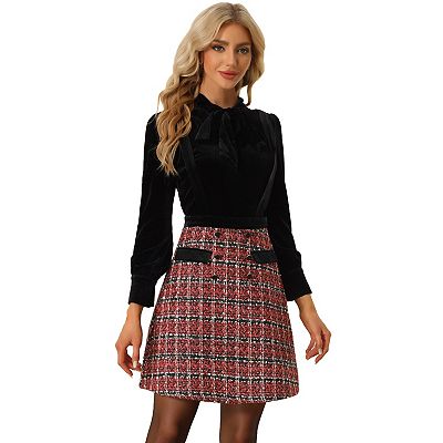Tweed skirt with suspenders top