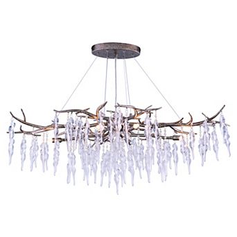 Rainier 6L Silver Linear Crystal Waterfall Linear Chandelier Island Pendant Light Fixture