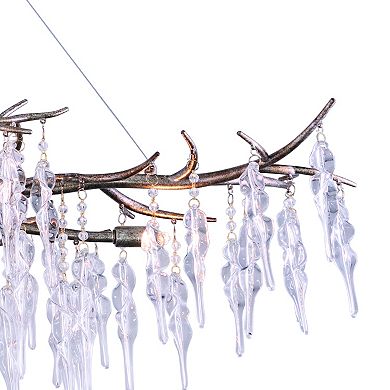 Rainier 6L Silver Linear Crystal Waterfall Linear Chandelier Island Pendant Light Fixture