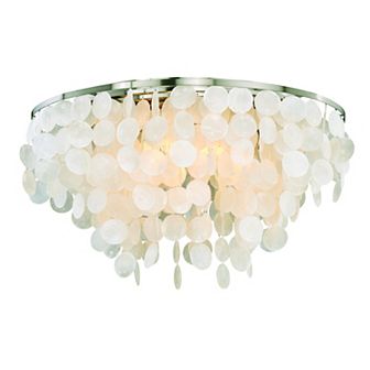 Elsa 24 in W Satin Nickel Capiz Shell Coastal Flush Mount Ceiling Light Fixture