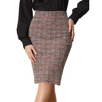 Plaid Tweed Skirt For Women's High Waist Split Casual Office Pencil Wrap Skirts