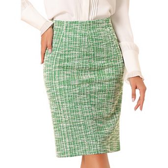 Plaid Tweed Skirt For Women's High Waist Split Casual Office Pencil Wrap Skirts