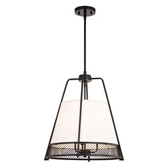 Benton 3L Black Wire Cage Modern Industrial Pendant Light White Linen Shade