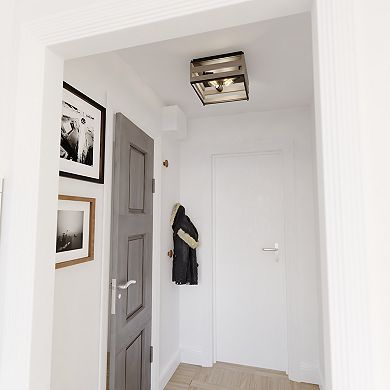 Ravenswood 13-in W Black and Wood Slat Square Farmhouse Flush Mount Ceiling Light Fixture