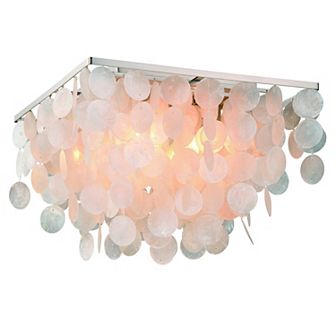 Elsa 16 in W Satin Nickel Capiz Shell Coastal Flush Mount Ceiling Light Fixture