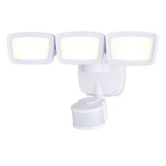 White Integrated LED Motion Sensor Dusk to Dawn 3-Head Outdoor Security Flood Light - 240 Degree - 85 Ft.