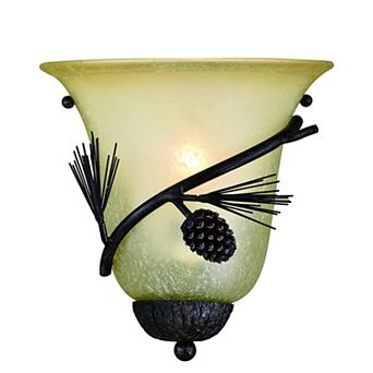 Sierra 1 Light Bronze Rustic Pinecone Half Moon Wall Sconce Cream Glass