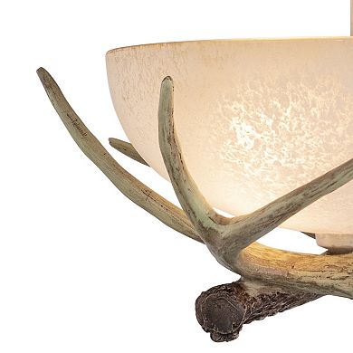 Lodge Cream Rustic Antler Bowl Semi Flush Mount Ceiling Light Cream Glass