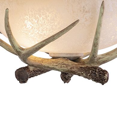 Lodge Cream Rustic Antler Bowl Semi Flush Mount Ceiling Light Cream Glass