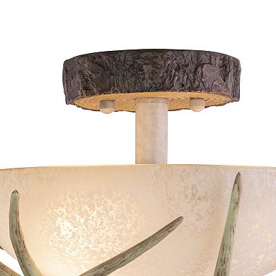 Lodge Cream Rustic Antler Bowl Semi Flush Mount Ceiling Light Cream Glass