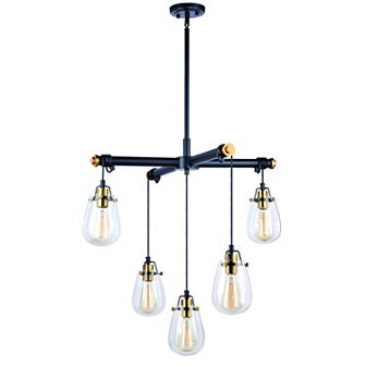 Kassidy 5 Light Black Industrial Teardrop Chandelier Clear Glass